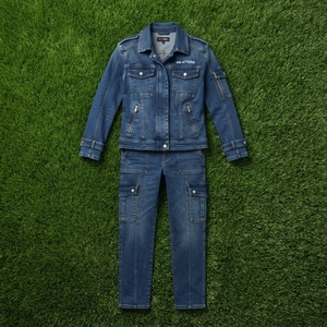 <b>Women</b> Dark Blue Denim <b>Jacket</b> And <b>Cargo</b> Jeans Set Utility Two Piece Matching Denim Outfit Casual Streetwear Fashion - Product Image 6