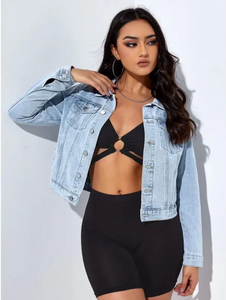Wholesale Women's Regular Fit Denim Jacket Custom Design Eco-Friendly Vintage Style 100% Cotton Casual Streetwear Crop - Product Image 5