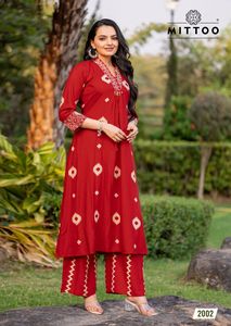 Conjunto de Kurti y Plazzo de Rayón de Diseño de Lujo Personalizado, Elegante para Fiestas, con Bordado, Kurta con Pantalón para Venta al Por Mayor - Product Image 5