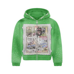 Sudadera con capucha extragrande de invierno personalizada para hombre, con cremallera, lavado ácido, estilo urbano, con apliques, bordados y pedrería. - Product Image 5