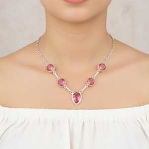 Pendentif en tourmaline rose naturelle plaqué or, argent sterling 925, charme vintage multi-pierres de naissance d'octobre pour femme - Product Image 2
