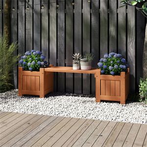 Panca Fioriera 2-in-1 in Legno Massello per Esterni con Finitura Impermeabile per Hotel, Centri Commerciali o Giardini, con Piante in Vaso, Fiori e Alberelli - Product Image 2