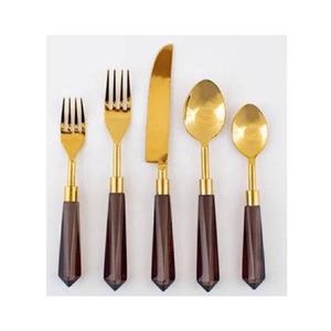 Nouveauté : Ensemble de couverts traditionnels en acier inoxydable doré, poli miroir, élégance, manche coloré, ensemble de couverts, fourchette, cuillère, couteau - Product Image 1