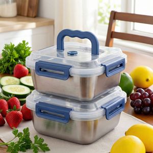 Set di Contenitori per Alimenti in Acciaio Inox Extra Large 2/4/6/8/10 Pezzi con Coperchi Blu, Design Profondo e Chiusura Ermetica per Refrigerazione - Product Image 1