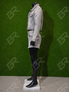 Ensemble deux pièces unisexe en jean délavé style motard vintage avec strass, veste courte et short, idéal pour l'été - Product Image 3