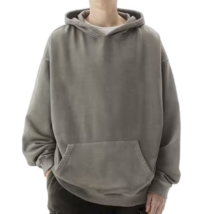 Sudadera con capucha lavada con ácido de gran tamaño para hombre, de alto peso jersey en blanco de algodón, ropa de calle con estampado Vintage, sudadera con capucha para hombre - Product Image 1