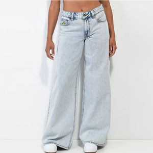 Jean en denim bleu délavé extra ample de qualité supérieure à prix abordable, prix de gros, OEM, jean large pour femme, pantalon respirant 2026 - Product Image 5