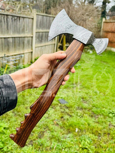 Custom Full Tang Damascus Steel Hunting Camping Bearded <b>Axe</b> Micarta Handle Tomahawk Real Hatchet with Leather Sheath, Ideal Gift - Product Image 5