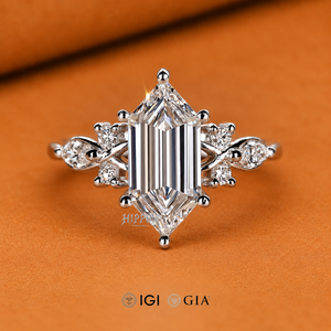 Bague de fiançailles pour femme avec diamant hexagonal allongé de 2 carats, diamant de laboratoire certifié IGI, bague de mariage, diamant unique - Product Image 5
