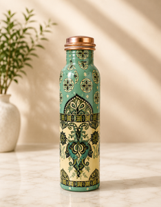 Bouteille d'eau en cuivre pur imprimée de feuilles tropicales de qualité supérieure, bouteille à boire en cuivre anti-fuite de style ayurvédique pour la santé - Product Image 4