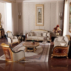 Ensemble de canapés sectionnels de luxe classiques en teck, mobilier de salon de style royal européen, sculpté à la main, rembourré en éponge, pour appartement et villa - Product Image 1
