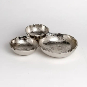 Metal Silver Cluster Bowl With 3 Connected Bowls, Elegant Textured Plating Finish, Ideal For Snacks, Dips, Nuts & Table Serving - Product Image 1