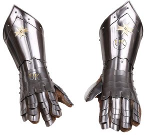 Guantes de Caballero de Acero con Recubrimiento de Níquel Negro, Conjunto de Guantes de Armadura Medieval de Estilo Antiguo con Emblema de Estrella Dorada - Product Image 6