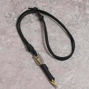 Vintage Alloy <b>Black</b> <b>Wrapped</b> Arrow Pendant Necklace with Adjustable Pure Leather Cord for Men - Product Image 4