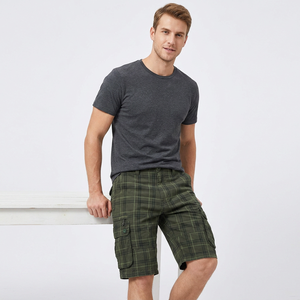 Shorts cargo à carreaux pour hommes, taille mi-haute, en toile respirante, décontractés, avec poches et fermeture boutonnée - Product Image 2