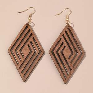 Boucles d'oreilles en bois demi-rondes en gros pour femmes, bijoux de fête avec crochet en acier - Product Image 5