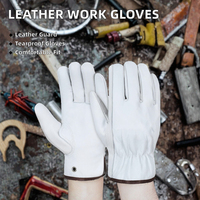 Gants de protection en cuir de chèvre grainé blanc pour hommes, pour la conduite, les sports de plein air, la course et le cyclisme