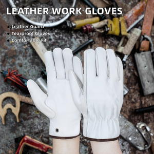 Gants de protection en cuir de chèvre grainé blanc pour hommes, pour la conduite, les sports de plein air, la course et le cyclisme - Product Image 5
