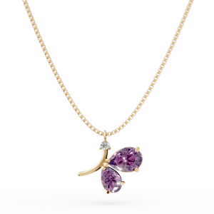 Women's 18K <b>Gold</b> Amethyst <b>Pendant</b> Necklace With Diamond Round Brilliant Cut Plant Shape Box Chain Romantic Everyday Wear - Product Image 1