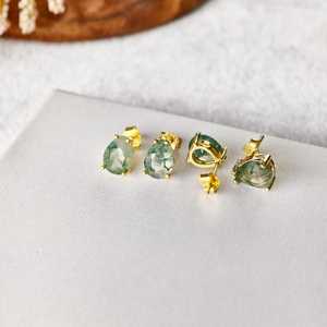 Boucles d'oreilles pendantes en argent sterling 925 plaqué or 14 carats avec agate mousse naturelle, bijoux pour femmes - Product Image 6