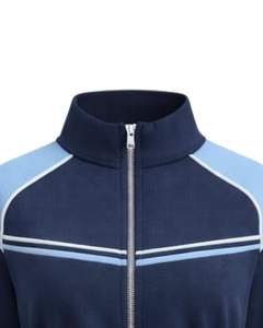 Veste de sport courte pour femme bleu marine et bleu ciel, zippée, avec rayures contrastées, idéale pour la gym et le fitness - Product Image 5