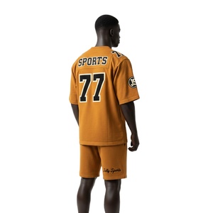 Men Football Shirt Shorts <b>Set</b> Premium GSM Polyester Cotton <b>Knit</b> Fabric Solid Color Tackle Twill Custom Logo short <b>set</b> for men's - Product Image 5
