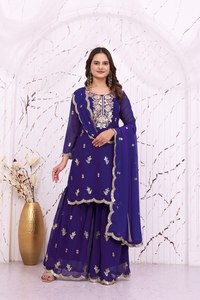 Traje Anarkali Azul Rey Bordado para Mujer con Dupatta, Ropa Tradicional India y Pakistaní para Bodas, Largo hasta el Suelo, FOX GEORGETTE - Product Image 6