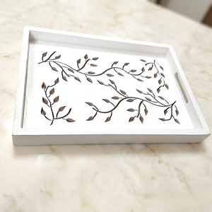 Plateau de service artisanal en bois avec poignées découpées, plateau décoratif pour la présentation des aliments, plateau pour le petit-déjeuner, le café, la décoration de la maison - Product Image 4