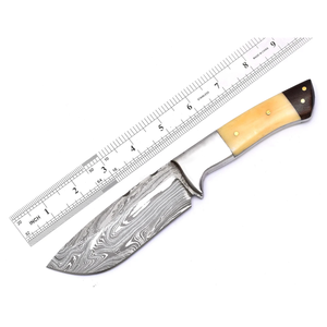 Couteau de chasse artisanal en acier Damas, lame à pointe tombante avec manche en ivoire et étui en cuir, lame fixe de 4 pouces, usage extérieur - Product Image 4