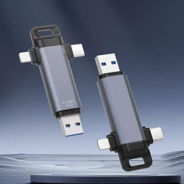 High Quality 3-in-1 Fingerprint USB Flash Drive New Design Custom Logo High-Speed 64GB 128GB 256GB Metal Type USB 3.1