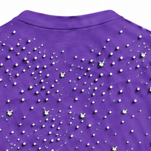 Unisex Purple Pearl <b>Studded</b> T <b>Shirt</b> Trendy Round Neck Short Sleeve Decorative Beaded Tee for Casual Fashion and Stylish Daily - Product Image 4