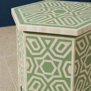 Mesita de Noche Hexagonal Moderna de Lujo con Incrustaciones de Hueso y Tapa de Madera Sólida para Dormitorio o Apartamento - Product Image 2