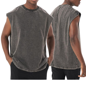 Débardeur sans manches pour homme, col ras du cou, épaules larges, en coton écologique, anti-boulochage, respirant, pour l'entraînement et la gym - Product Image 4