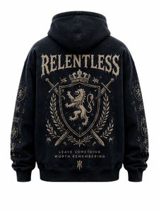 Acidwash Relentless <b>Men's</b> Black Hooded Sweatshirt Oversized Streetwear Cotton French Terry Print Front Logo Pocket Design - Product Image 3
