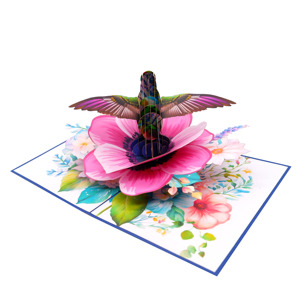 Carte de vœux 3D pop-up, design fleur et colibri, carte cadeau artisanale en papier - Product Image 2