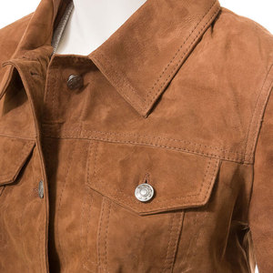 Women's Brown Suede <b>Trucker</b> <b>Jacket</b> Full Sleeve Turn-down Collar Button Closure Autumn Wear - Product Image 5