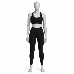 Women Solid <b>Black</b> Yoga 2 Set High Waist <b>Leggings</b> Sports Bra Anti-Bacterial Breathable Seamless Fitness Gym Workout Activewear - Product Image 5