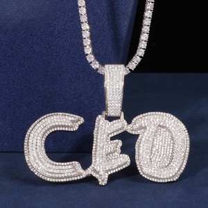 Collier Hip Hop personnalisé en argent sterling 925 avec lettre, moissanite taille brillant certifiée GRA, clarté VVS, style Iced, bijoux pour homme - Product Image 3