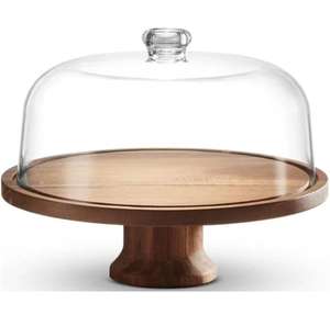 <b>Cake</b> Stand <b>Cake</b> Plate <b>Server</b> Platter With Dome, Acacia Wood - Product Image 4