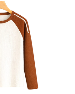 Custom Brown White Raglan Long Sleeve T Shirt Men Ribbed 100% Cotton Crew Neck Casual <b>Baseball</b> <b>Tee</b> OEM Manufacturer Supplier - Product Image 4