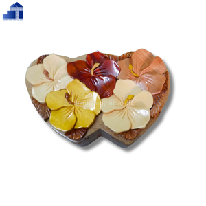 Heart Shaped Wooden Flower <b>Pot</b> Handmade Rustic Storage <b>Holder</b> With Colorful Floral Design For Living Room - Product Image 1