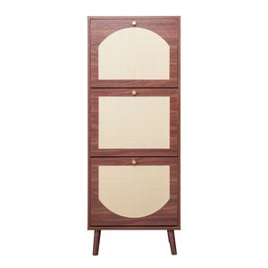 Scarpiera Moderna a 3 Cassetti con Coperchio in Rattan 54x24x135 cm Marrone in Truciolato - Design Salvaspazio - Product Image 2