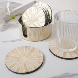 Posavasos redondos de mosaico de nácar hechos a mano, posavasos lacados con perlas, regalo para mesa de cocina, té, café, bebidas calientes - Product Image 1