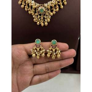 Indian Ethnic Richa Premium Gold Plated Bridal Chorski Necklace & Earring <b>Set</b> - Product Image 3