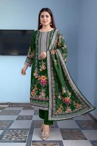 Ensemble prêt-à-porter 3 pièces en mousseline avec imprimés floraux vibrants, comprenant un salwar, une anarkali, un kurta, un pantalon et une dupatta, robe longue. - Product Image 3