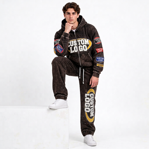 Ensemble jogging et sweat à capuche en coton délavé sur mesure pour homme, coupe oversize, grammage lourd, assorti, style streetwear décontracté - Product Image 6