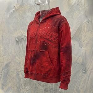 Snow Grace <b>Red</b> Hooded Zipper <b>Sweatshirt</b> Embroidered Letter Design Regular Fit Unisex Fleece Casual Winter Wear - Product Image 4
