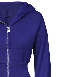 Womens Indigo Blue <b>Cropped</b> <b>Zip</b> <b>Up</b> Hoodie Slim Fit Long Sleeve Casual Streetwear Cotton Fleece Sweatshirt Custom Logo ODM Factory - Product Image 4