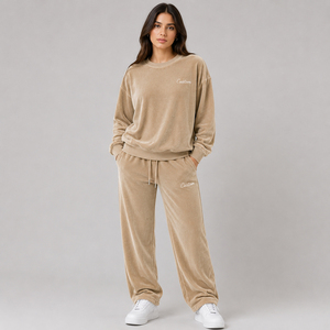 Conjunto Deportivo de Terciopelo de Lujo para Mujer, Sudadera con Cuello Redondo, Pantalones con Cordón, Bordado Personalizado, Ropa Casual Unisex para Otoño - Product Image 4
