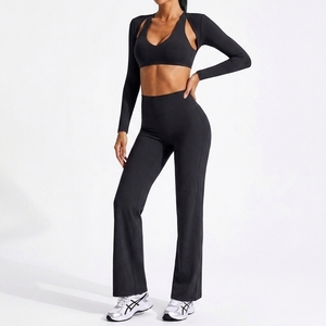 Conjunto Deportivo de Yoga de 3 Piezas para Mujer, Corte Ajustado, Cuello Redondo, Espalda Descubierta, Logotipo Personalizado, Spandex/Nylon de Alta Elasticidad, Absorbe el Sudor - Product Image 3